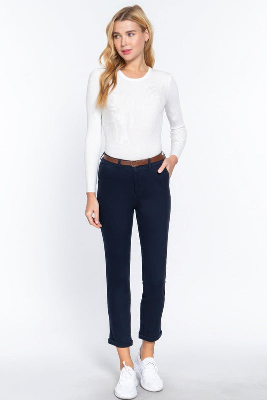 Cotton-span Twill Belted Long Pants | Mixtshop LLC