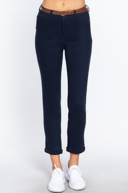 Cotton-span Twill Belted Long Pants | Mixtshop LLC