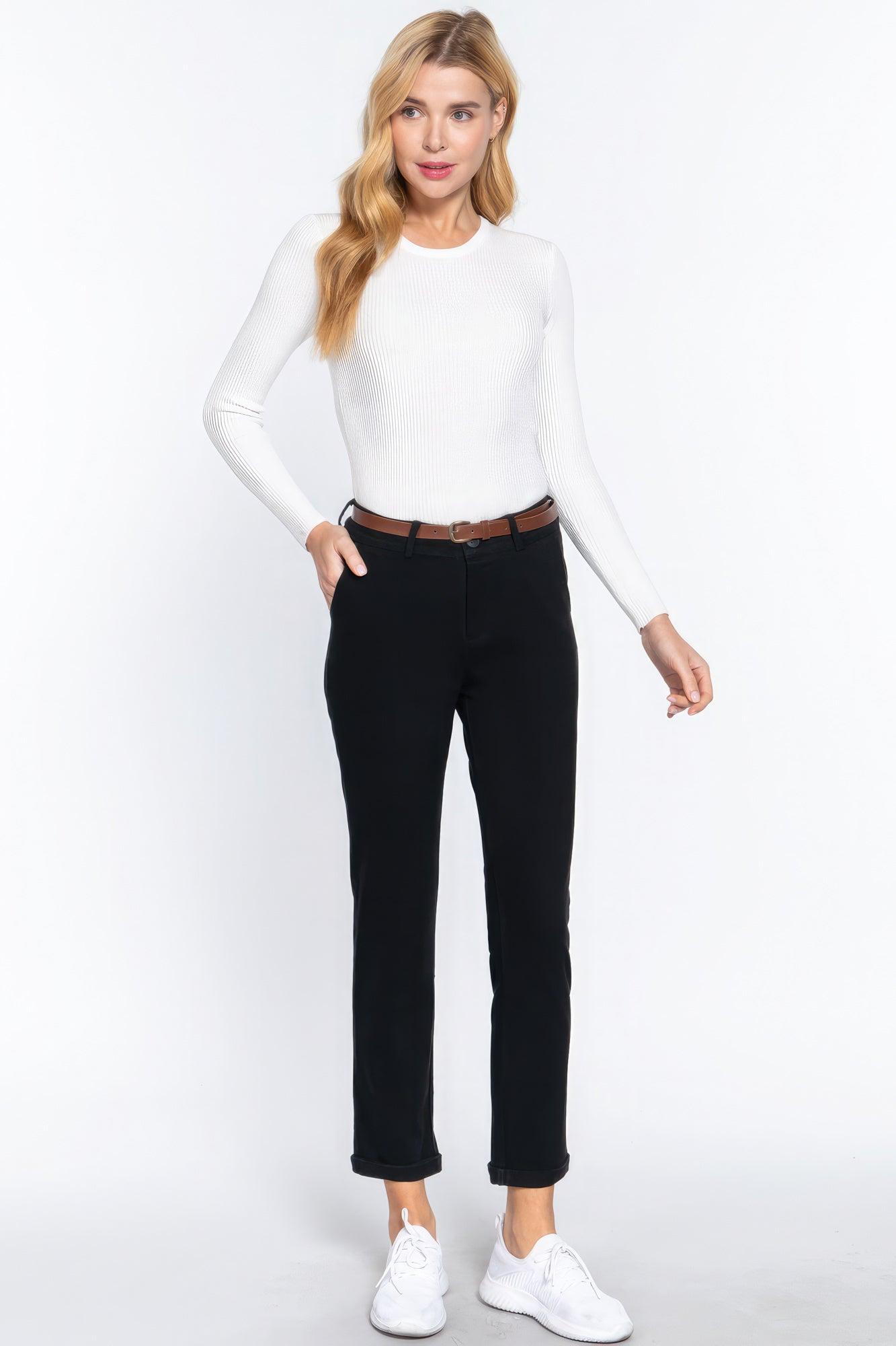 Cotton-span Twill Belted Long Pants | Mixtshop LLC