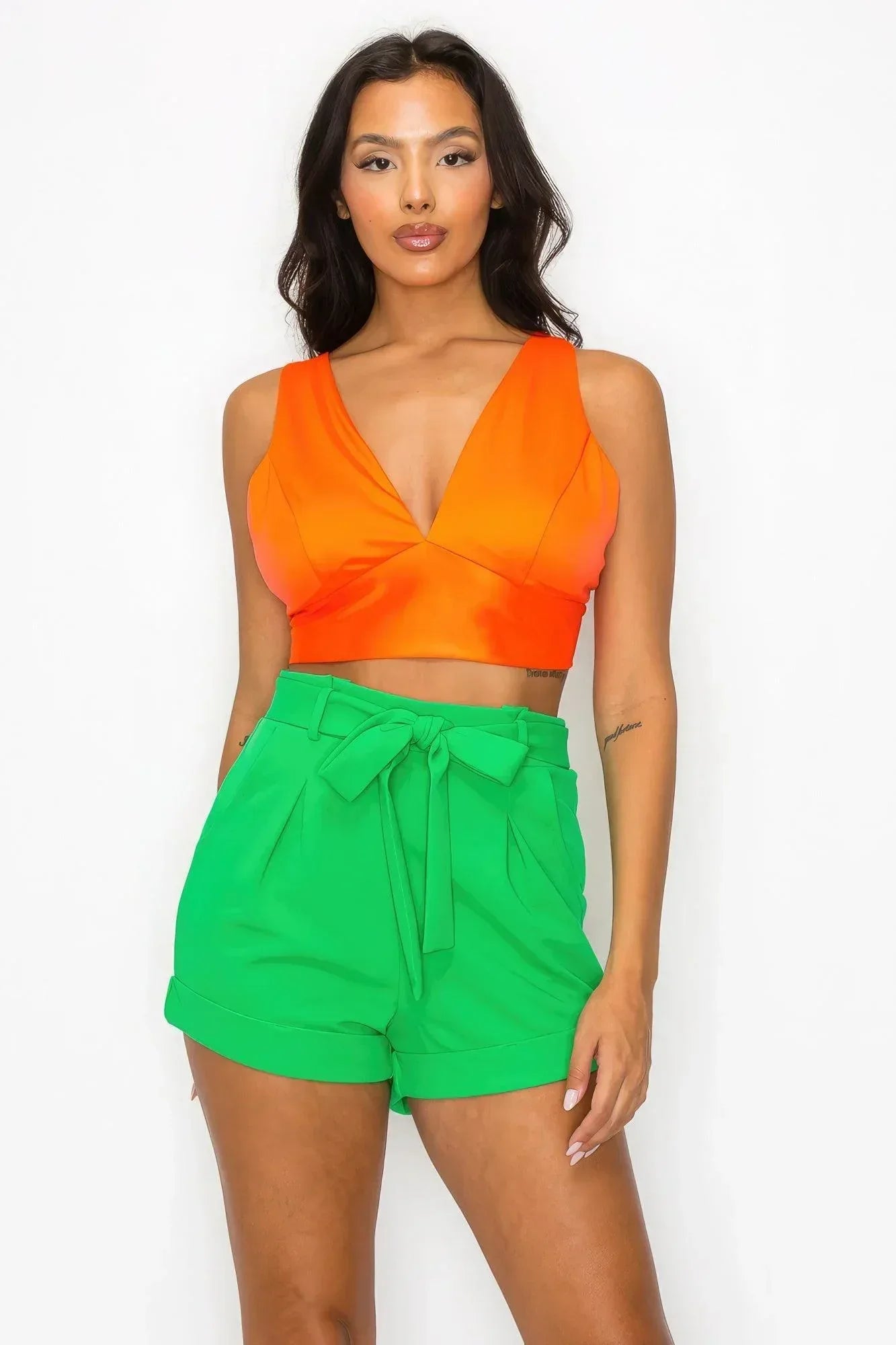 Smock V-neck Satin Bra Top | Mixtshop LLC Main image