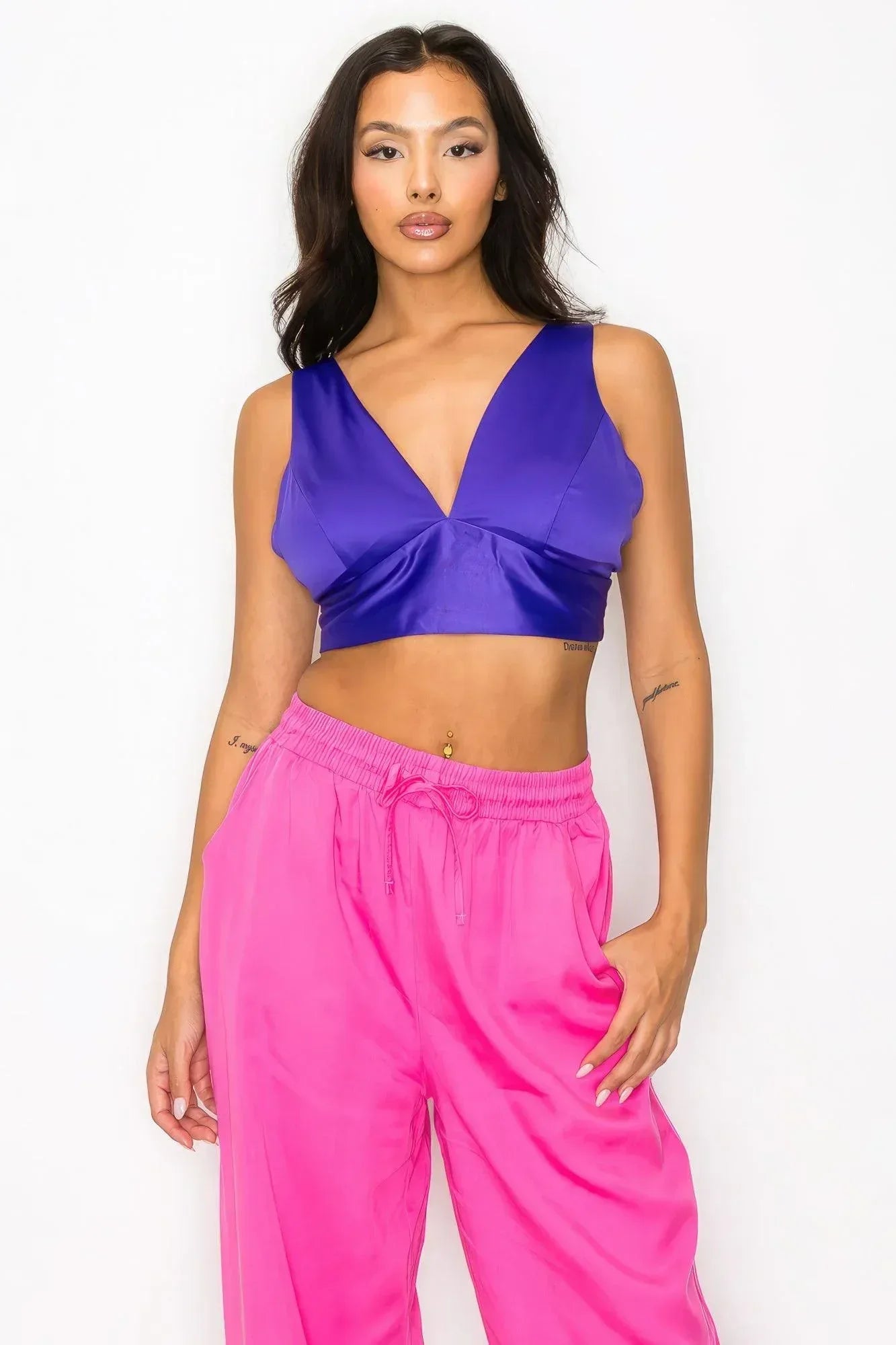 Smock V-neck Satin Bra Top | Mixtshop LLC Main image