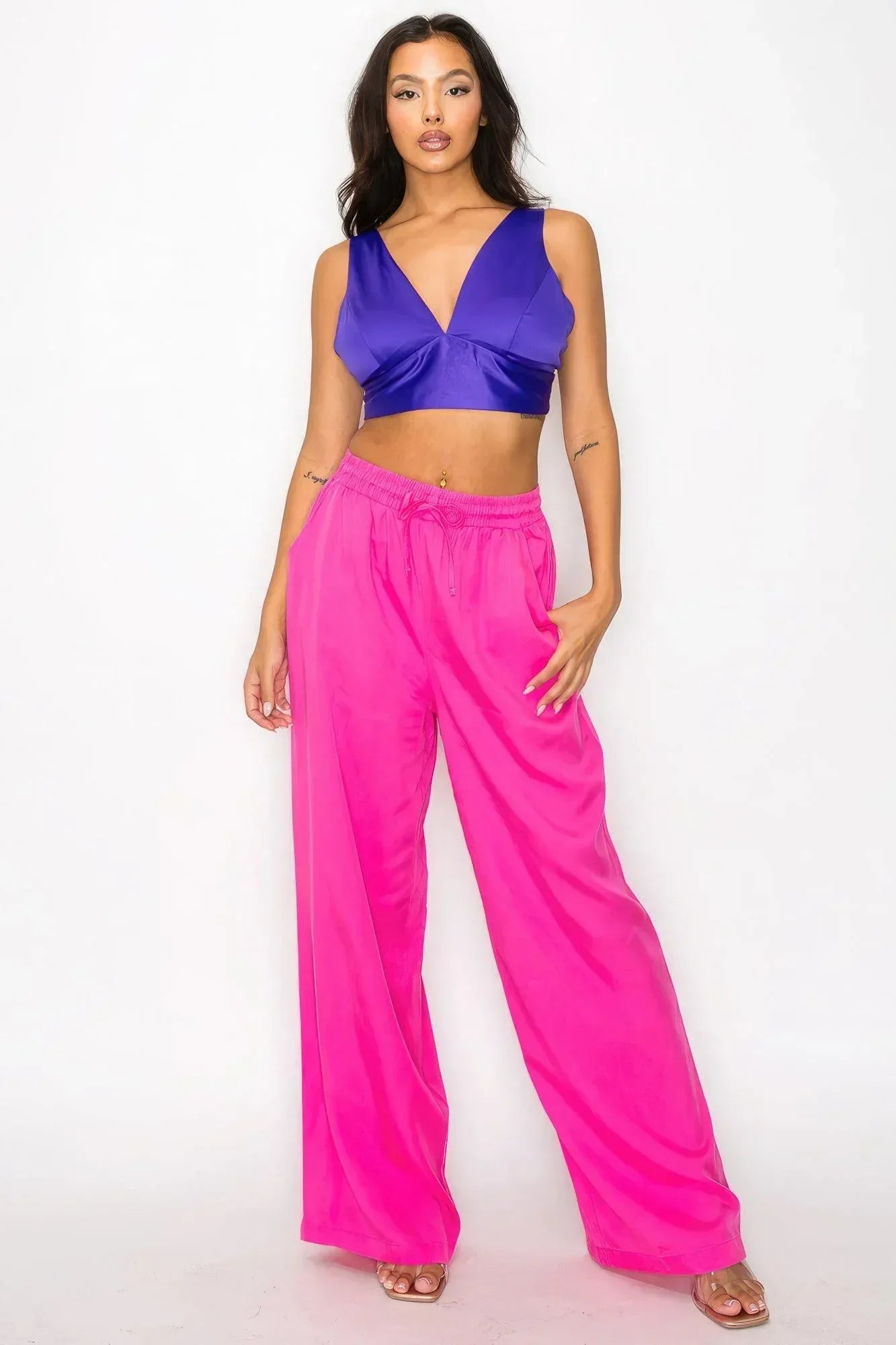 Smock V-neck Satin Bra Top Secondary image