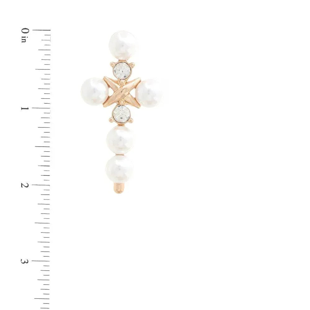 Pearl Bead Cross Dangle Earring Secondary image