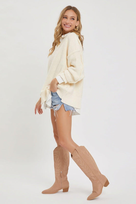 V Neck Oversized Sweater | Mixtshop LLC