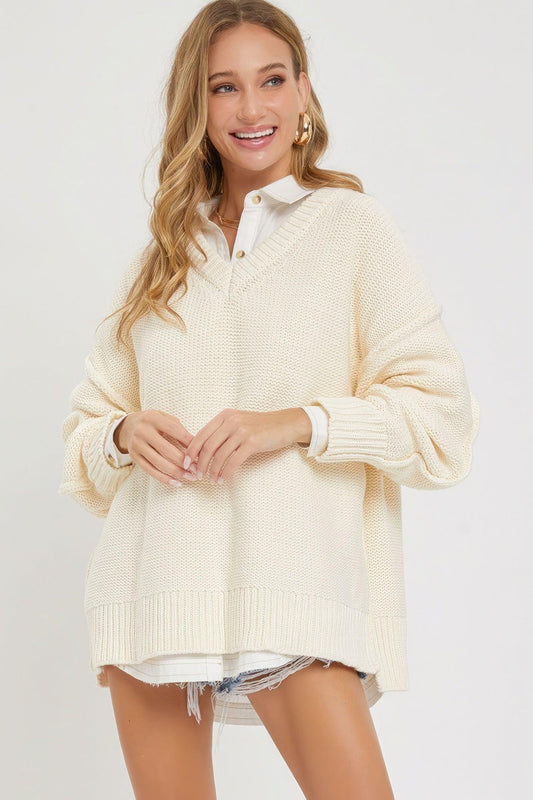 V Neck Oversized Sweater | Mixtshop LLC