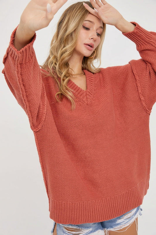 V Neck Oversized Sweater | Mixtshop LLC