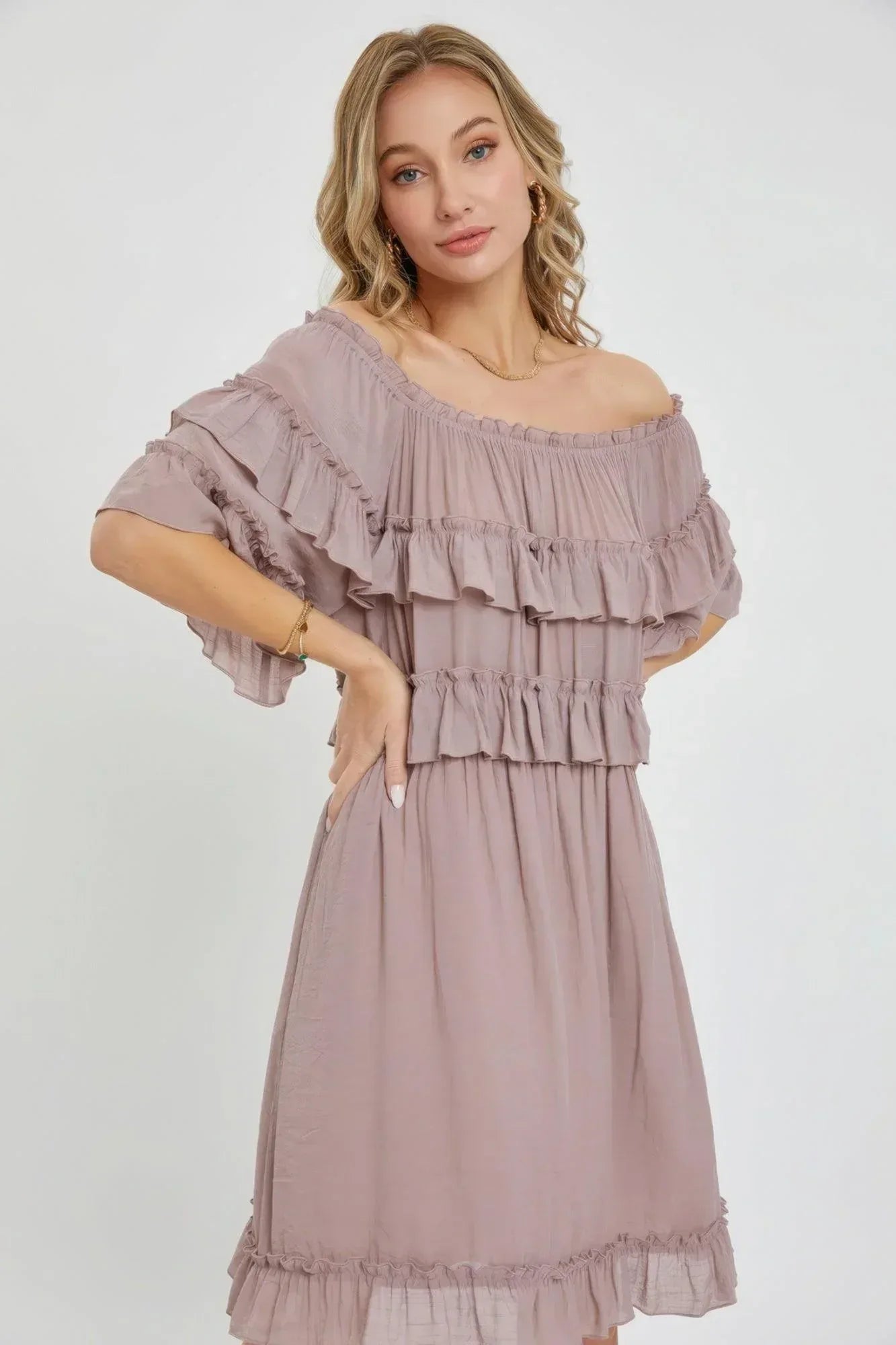 Off Shoulder Ruffle Dress | Mixtshop LLC Main image