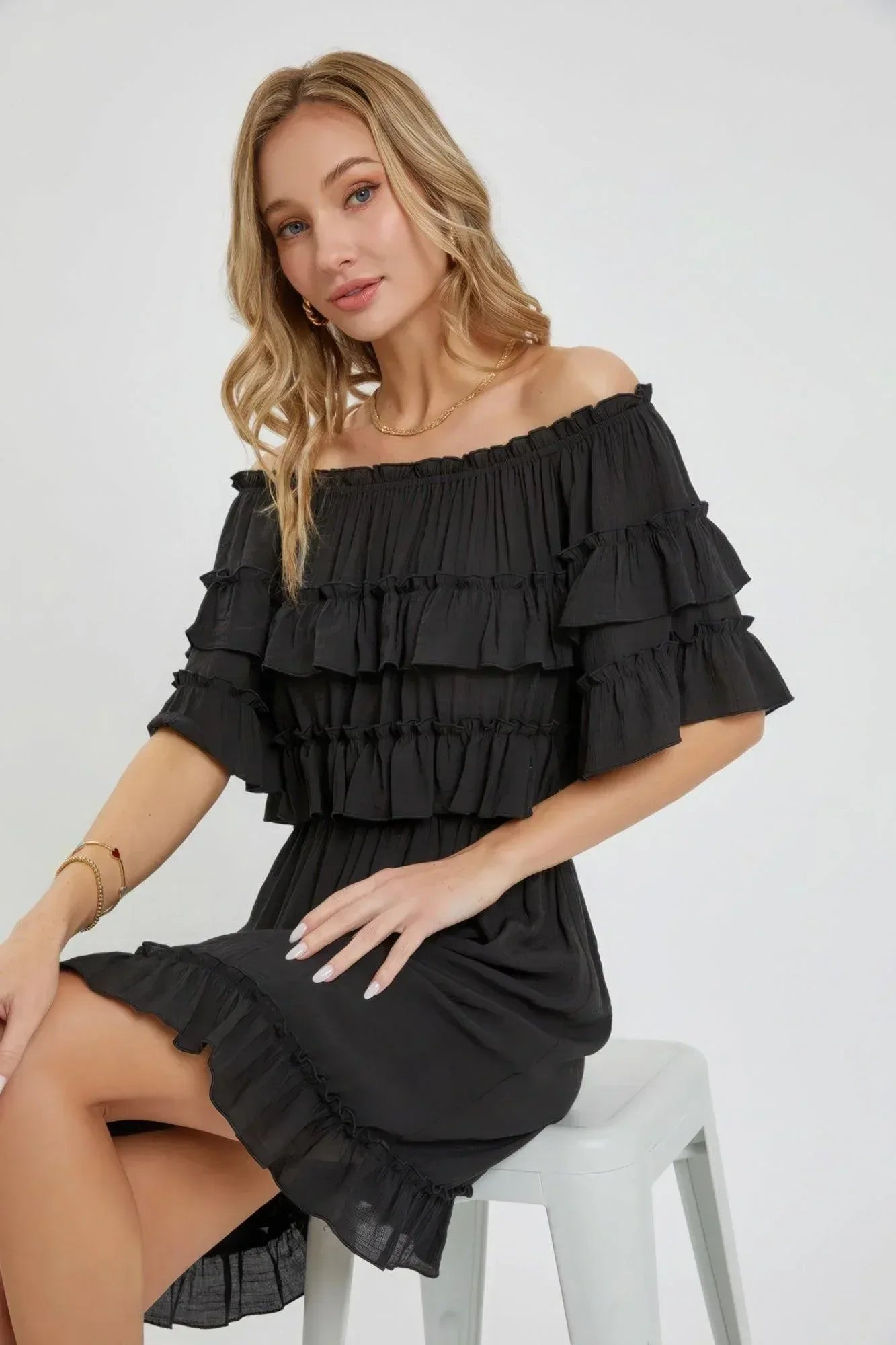 Off Shoulder Ruffle Dress | Mixtshop LLC Main image