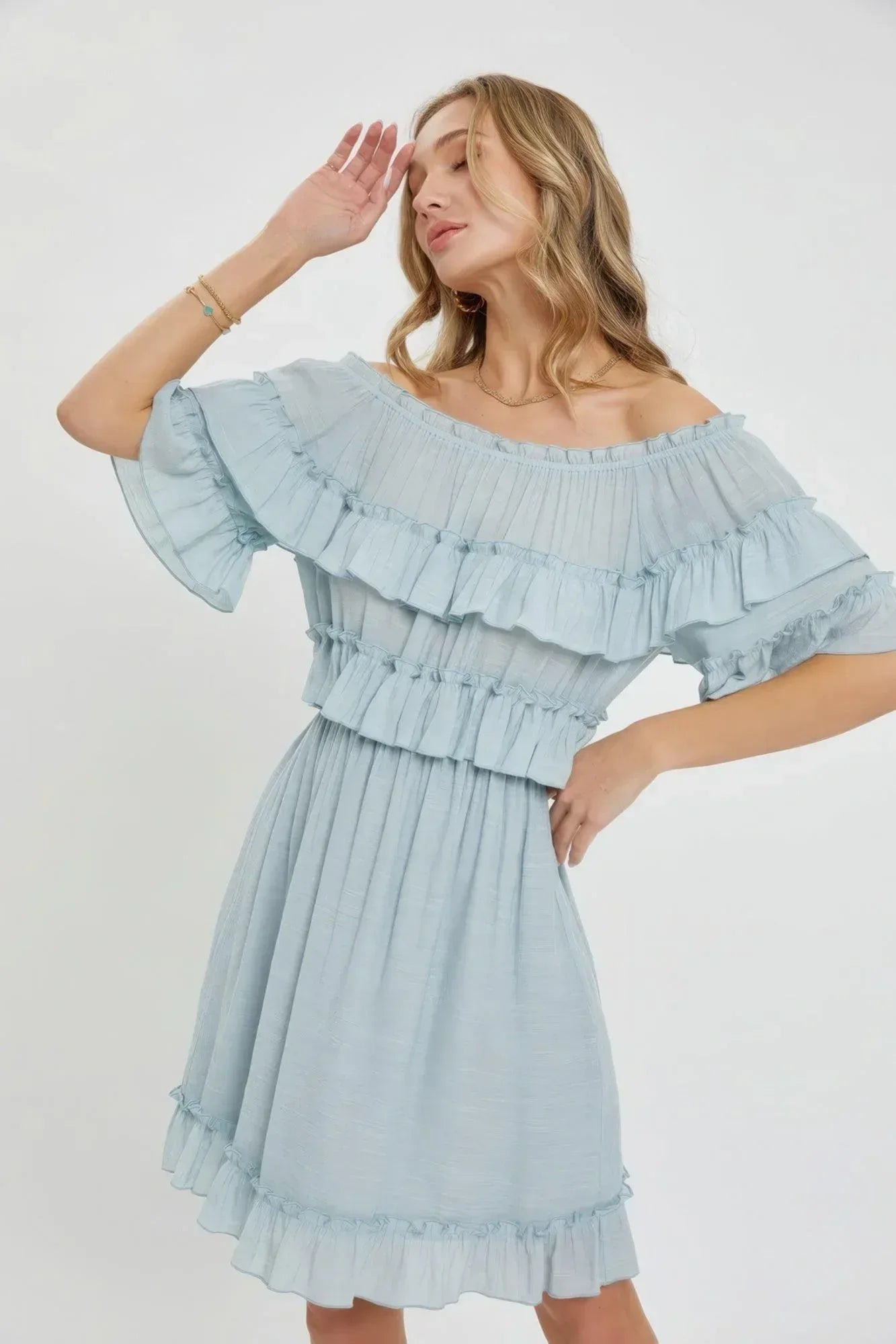 Off Shoulder Ruffle Dress | Mixtshop LLC Main image