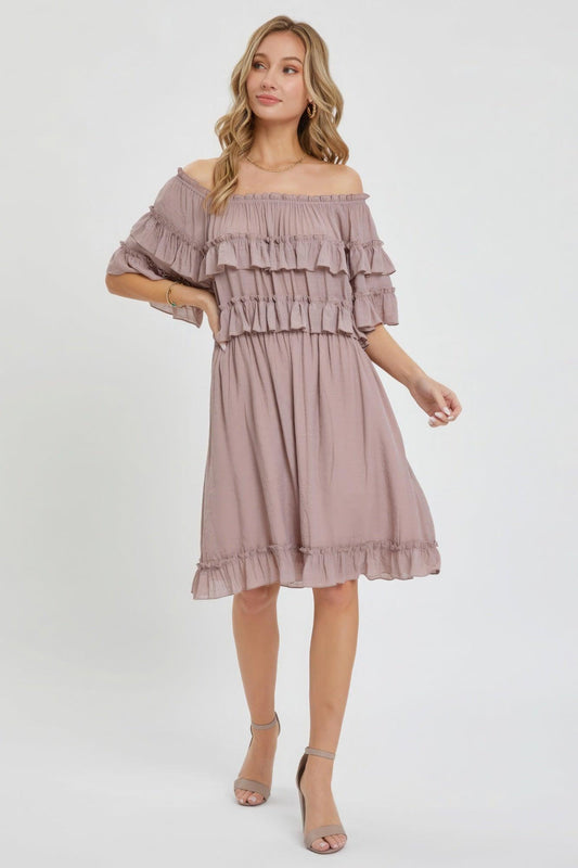 Off Shoulder Ruffle Dress | Mixtshop LLC