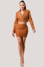 Diagonal Bralette With Cropped Blazer Jacket & Mini Skirt 3pcs Sets | Mixtshop LLC