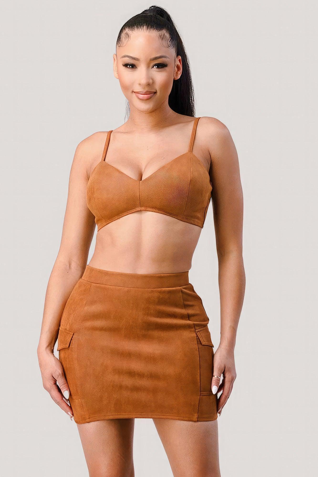 Diagonal Bralette With Cropped Blazer Jacket & Mini Skirt 3pcs Sets | Mixtshop LLC