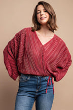 Satin Pleated Drawstring Top With Snap Button | Mixtshop LLC