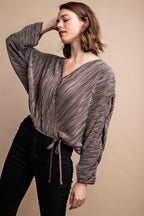 Satin Pleated Drawstring Top With Snap Button | Mixtshop LLC