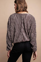 Satin Pleated Drawstring Top With Snap Button | Mixtshop LLC