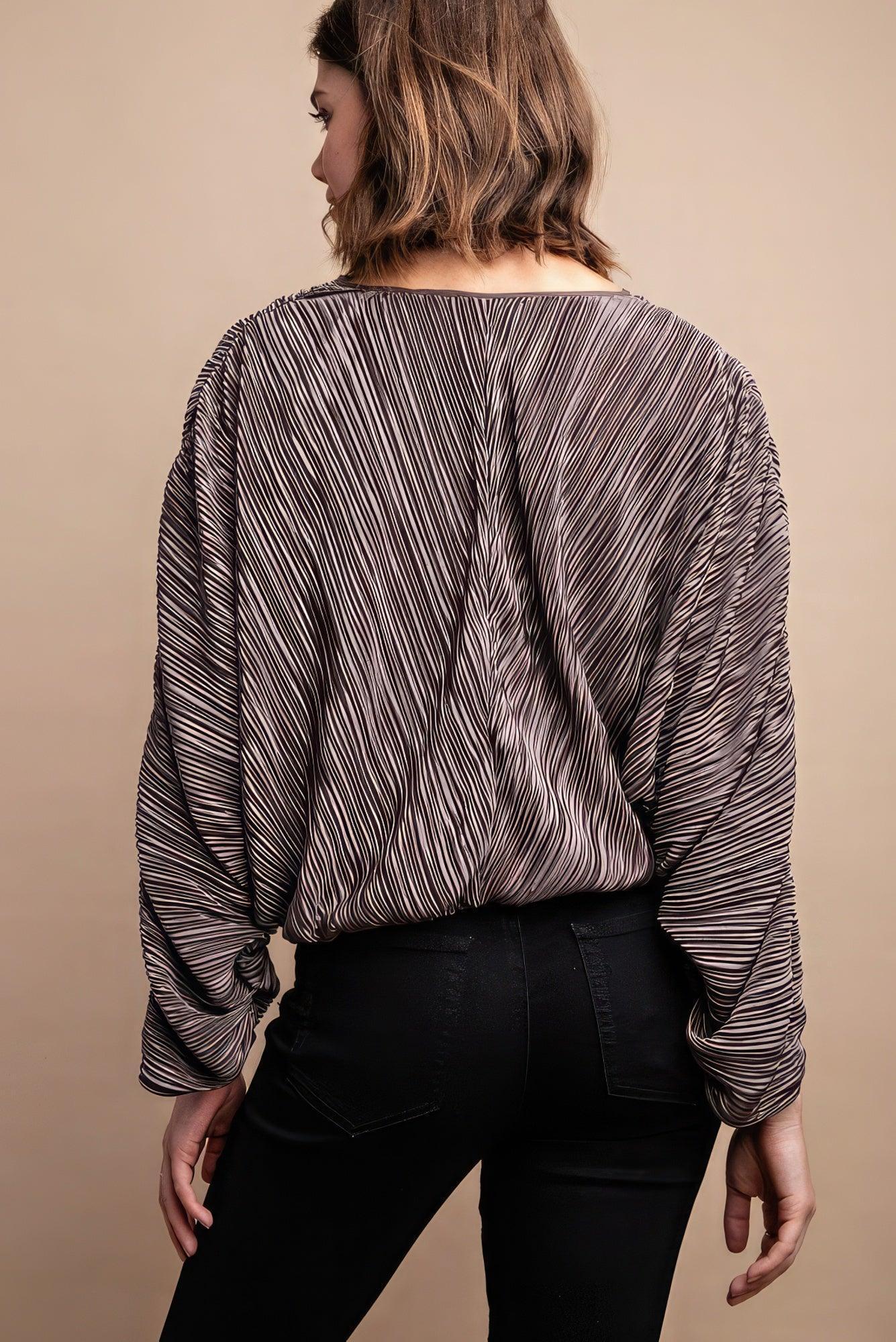 Satin Pleated Drawstring Top With Snap Button | Mixtshop LLC