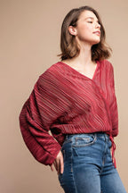 Satin Pleated Drawstring Top With Snap Button | Mixtshop LLC