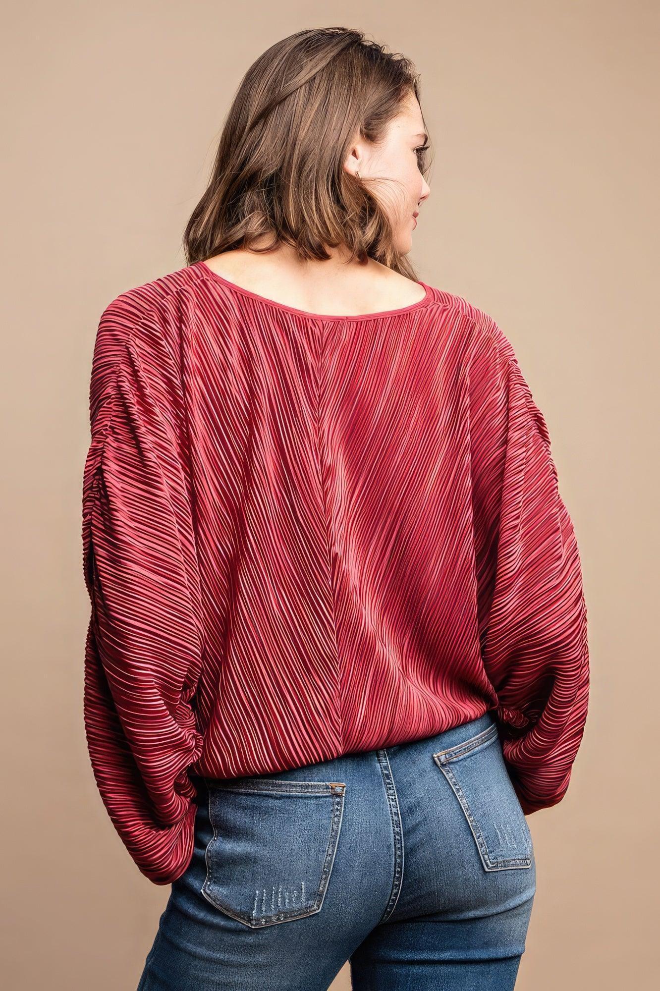 Satin Pleated Drawstring Top With Snap Button | Mixtshop LLC