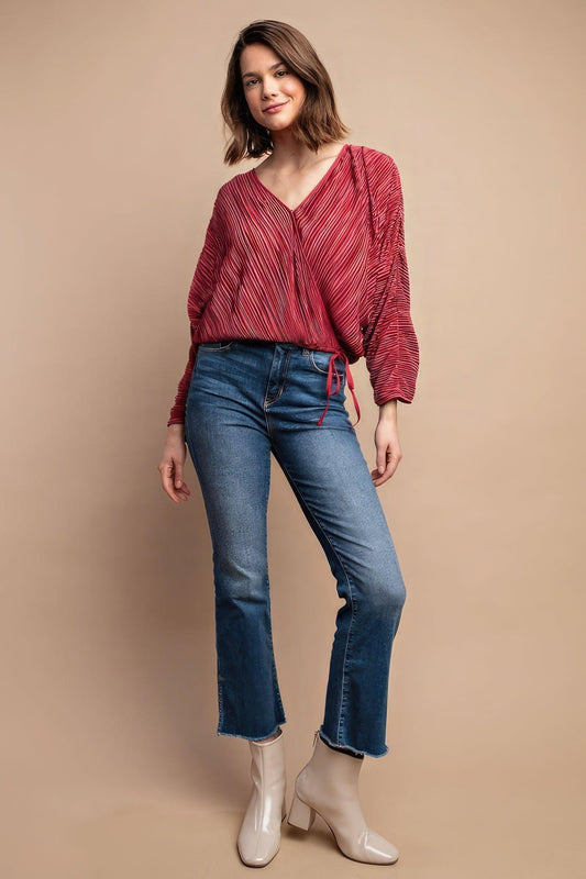 Satin Pleated Drawstring Top With Snap Button | Mixtshop LLC