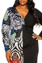 Animal Print Splice Dress With High-low Hem | Mixtshop LLC