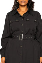 Satin Effect Belted Jacket Dress | Mixtshop LLC