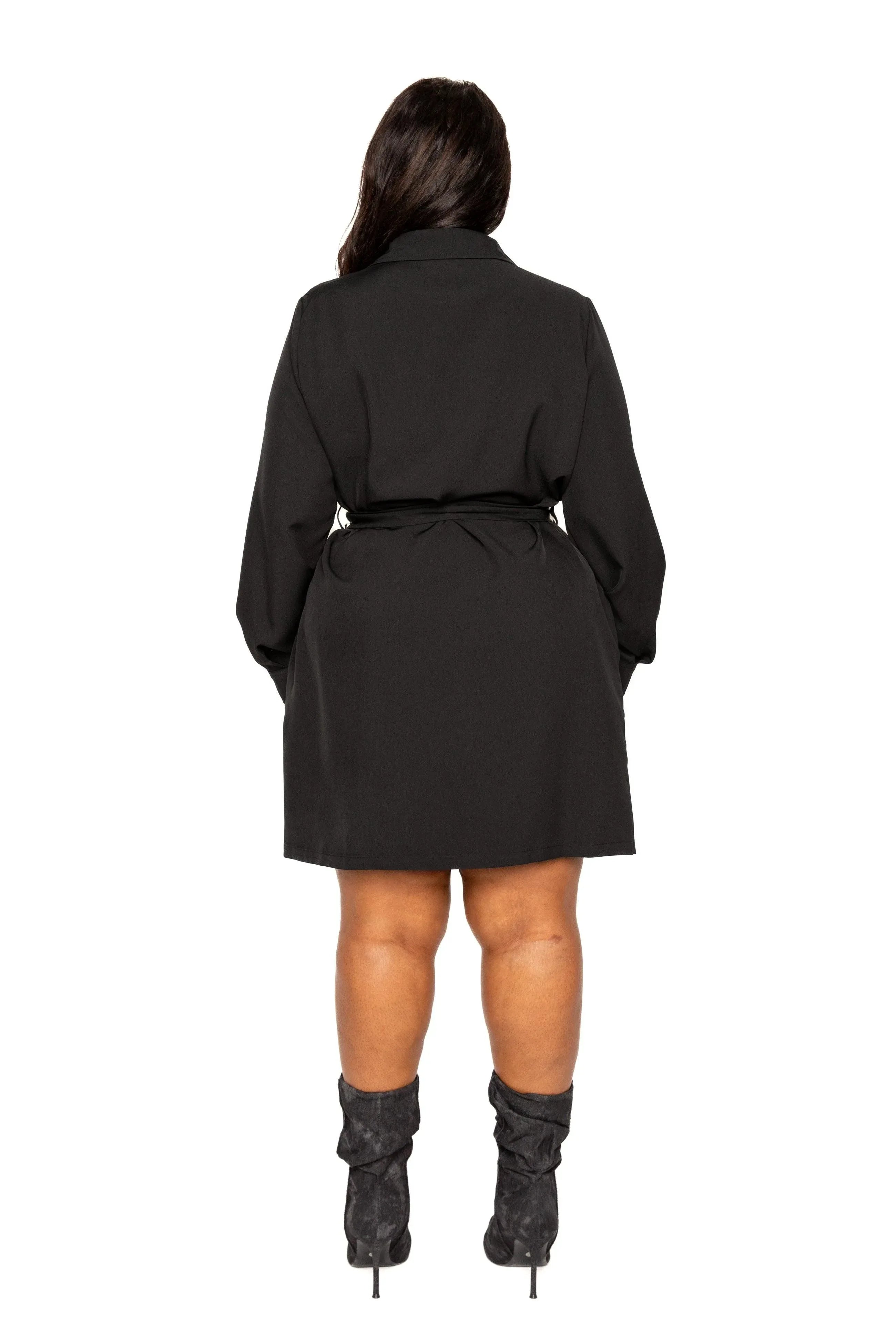 Satin Effect Belted Jacket Dress | Mixtshop LLC