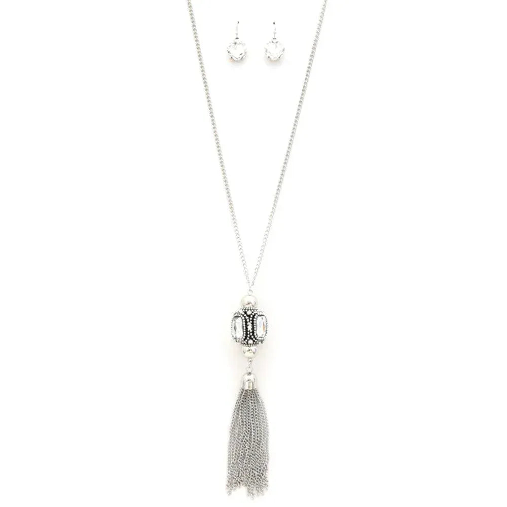 Cube Rhinestone Chain Tassel Necklace | Mixtshop LLC Main image