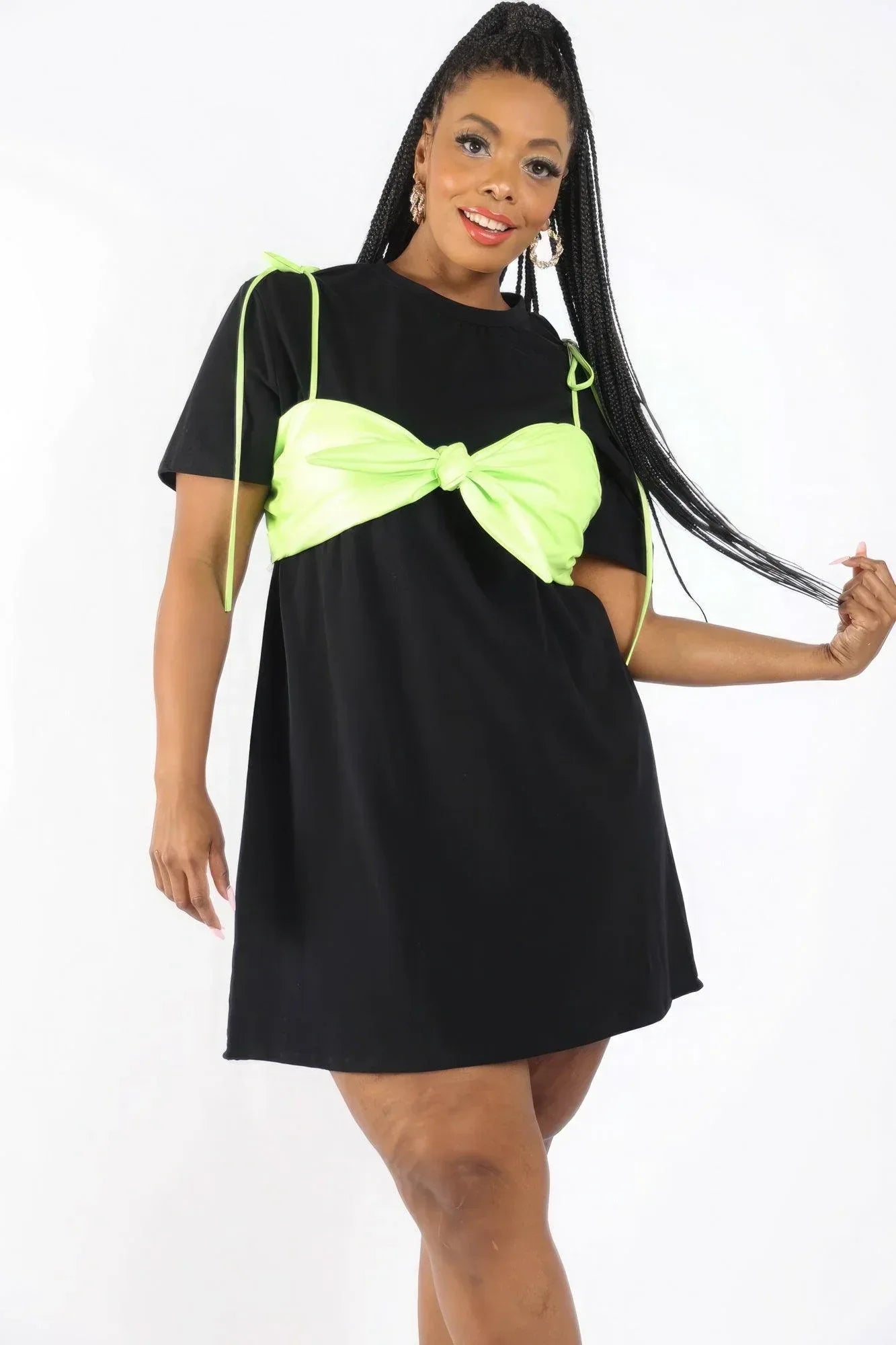 Matte Pu Bra Overlay T Shirt Dress | Mixtshop LLC Main image