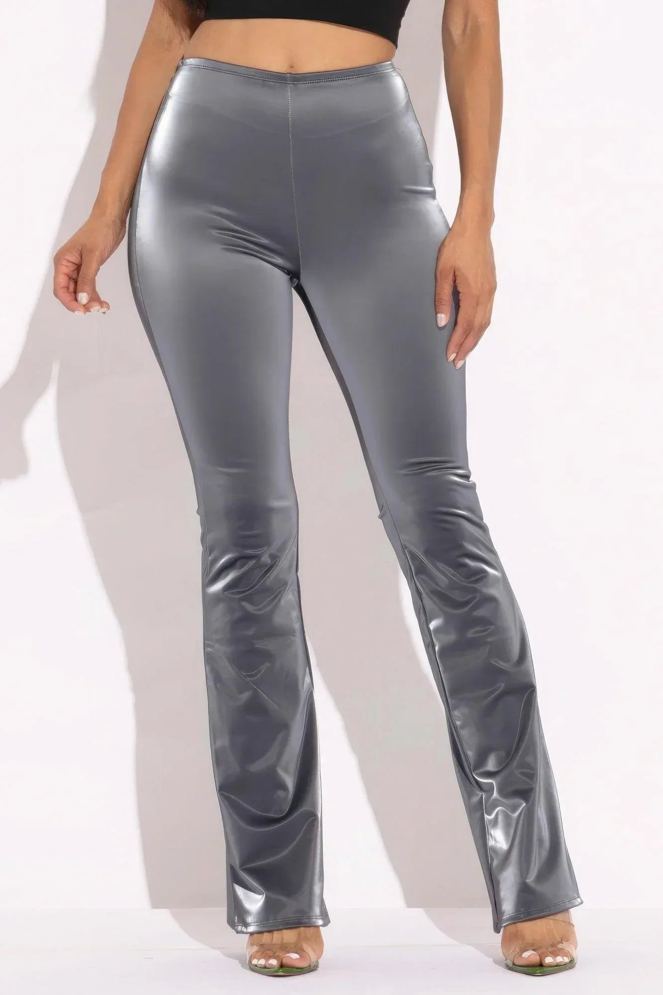 Velvet Pu Flared Pants | Mixtshop LLC Main image