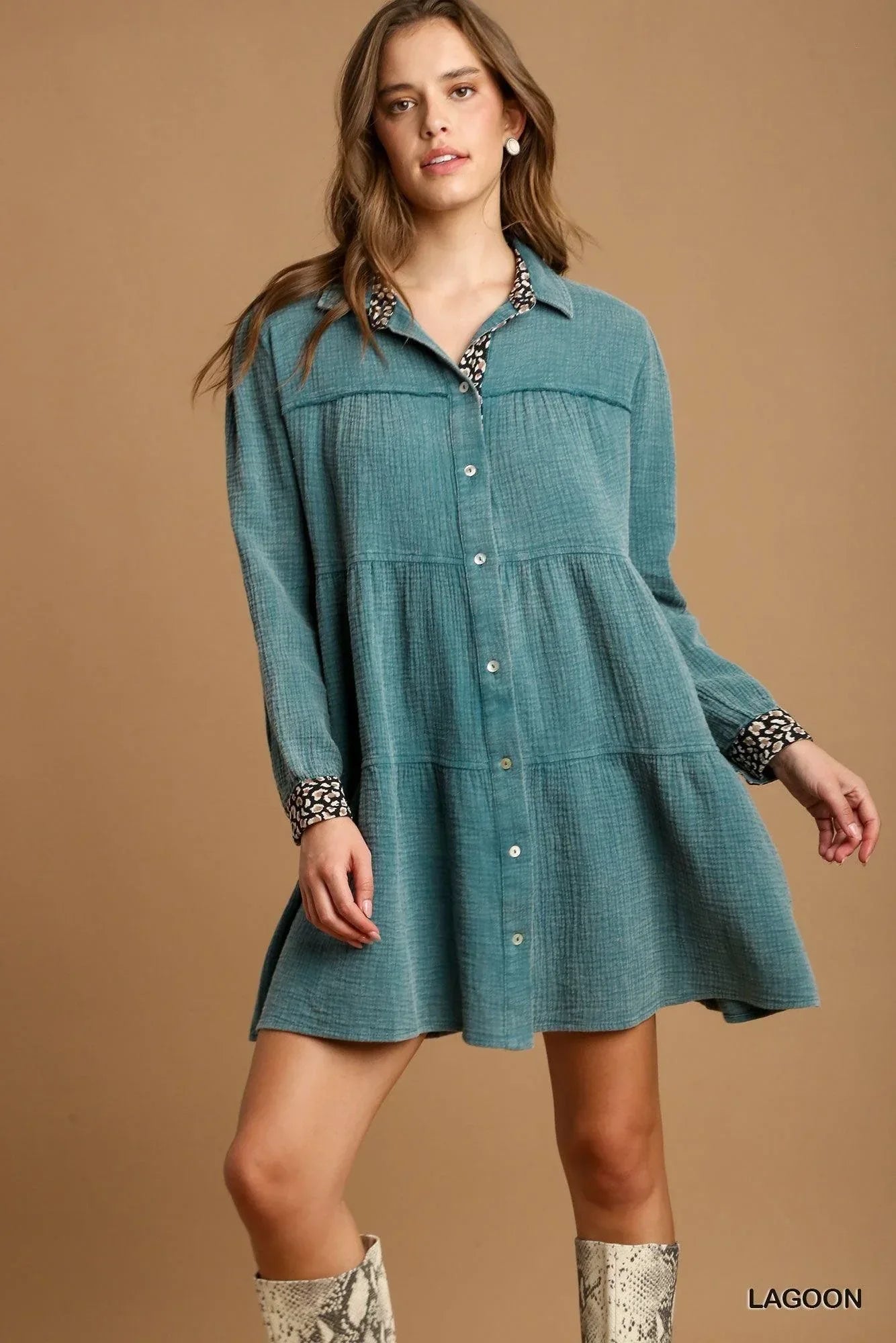 Mineral Wash Cotton Gauze Tiered Dress | Mixtshop LLC