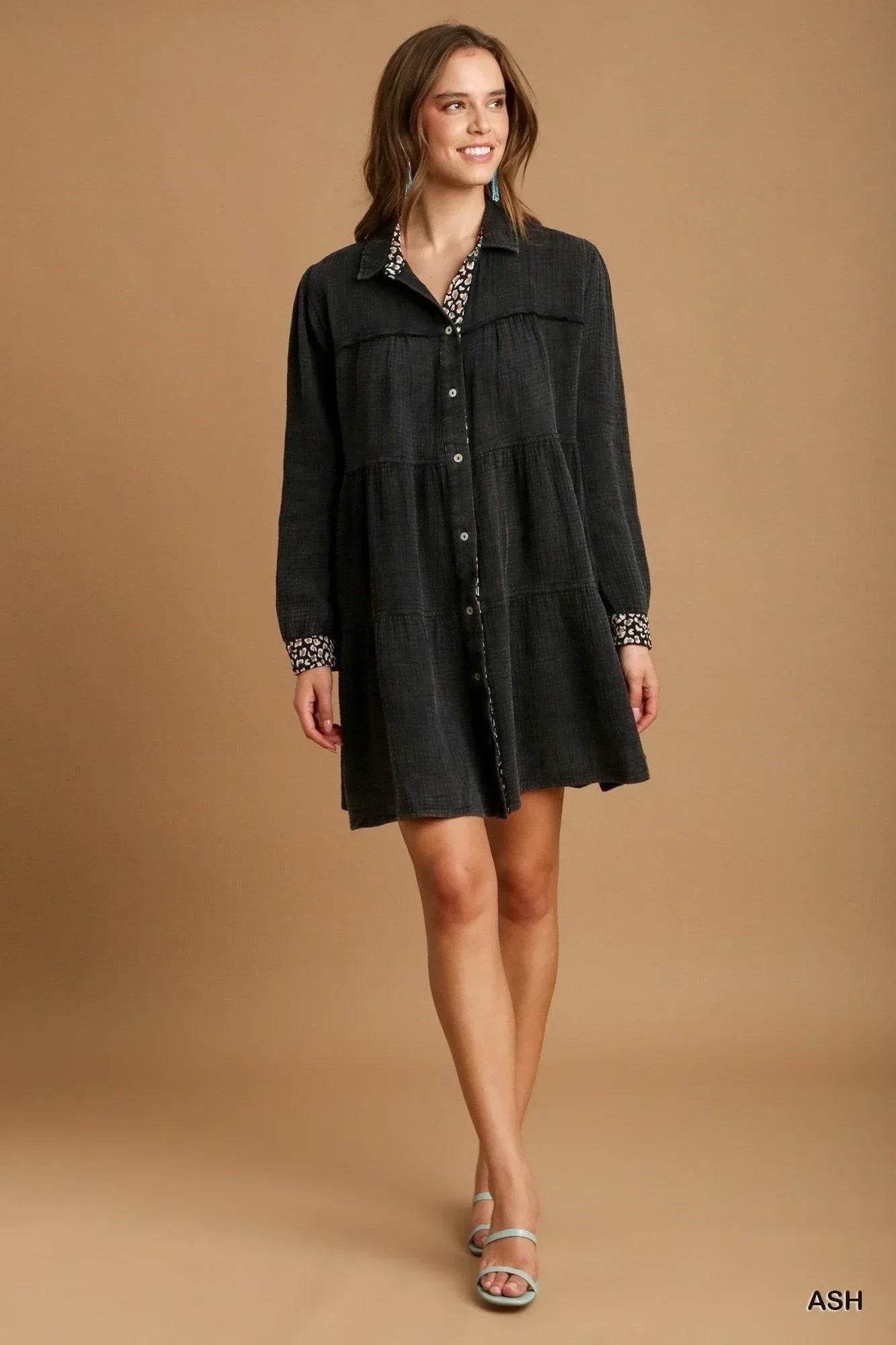 Mineral Wash Cotton Gauze Tiered Dress | Mixtshop LLC