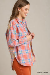 Mixed Plaid Boxy Cut Button Down Flannel With Front Pocket | Mixtshop LLC