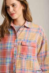 Mixed Plaid Boxy Cut Button Down Flannel With Front Pocket | Mixtshop LLC