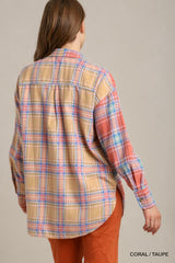 Mixed Plaid Boxy Cut Button Down Flannel With Front Pocket | Mixtshop LLC