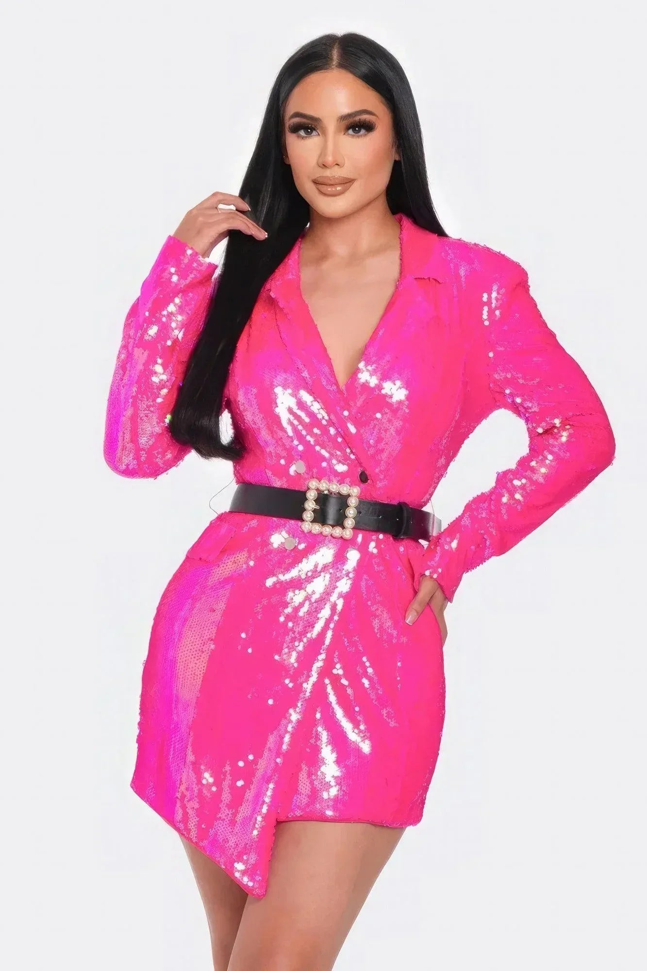 Pearl Belted Sequin Blazer Mini Dress | Mixtshop LLC Main image