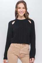 Knit Pullover Sweater With Cold Shoulder Detail | Mixtshop LLC