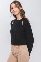Knit Pullover Sweater With Cold Shoulder Detail | Mixtshop LLC