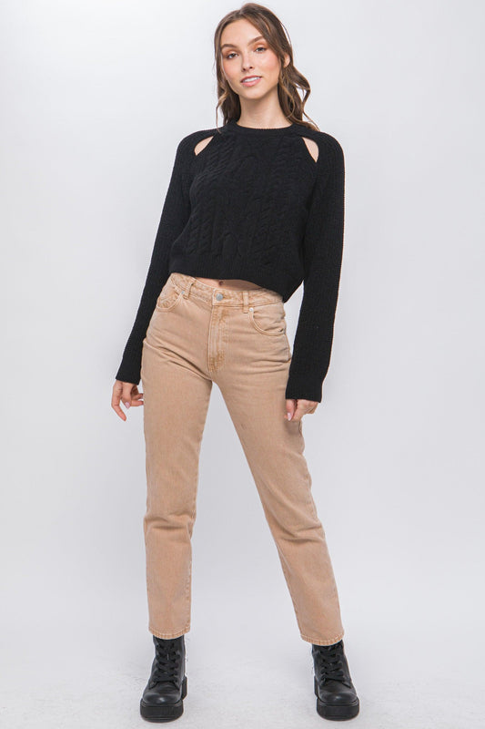 Knit Pullover Sweater With Cold Shoulder Detail | Mixtshop LLC