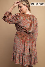 Printed Velvet V-neck Dress With Button Front Detail | Mixtshop LLC