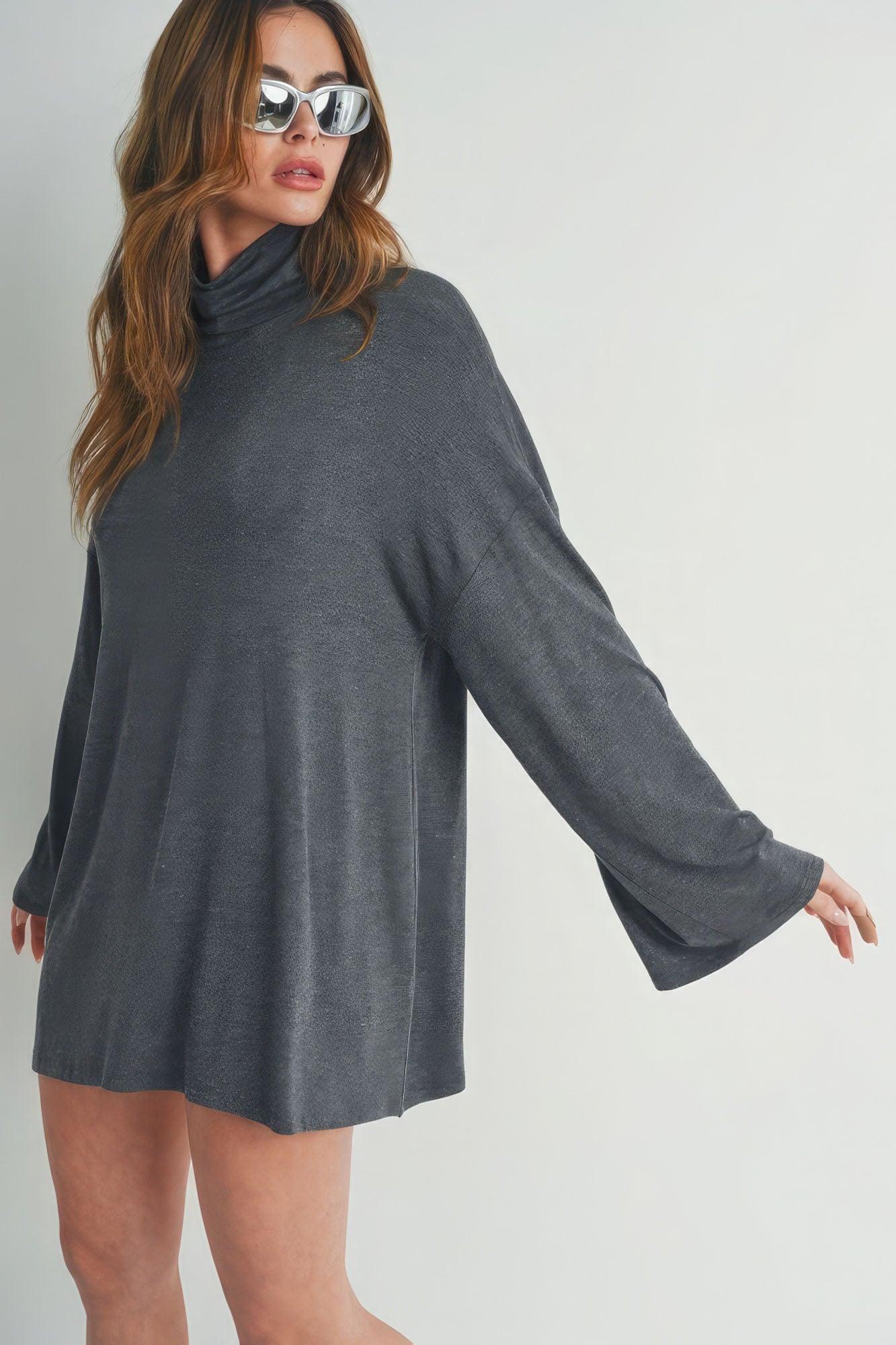 Bell Sleeve Turtle Neck Dress | Mixtshop LLC