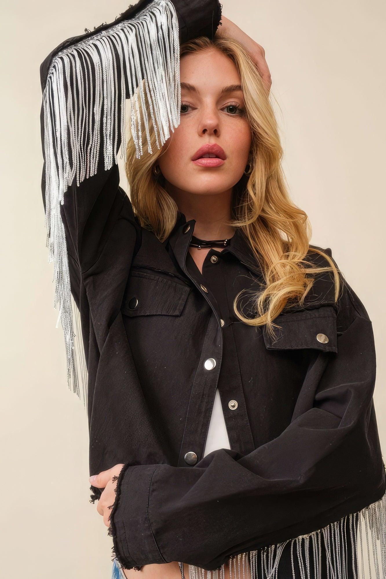 Howdy Sequin Fringe And Star Patches Jacket | Mixtshop LLC Main image