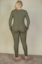 Plus Size Ribbed Scoop Neck Long Sleeve Jumpsuit | Mixtshop LLC
