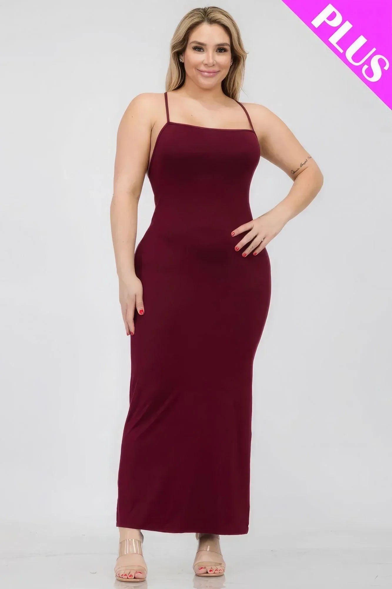 Plus Size Crisscross Back Split Thigh Maxi Dress | Mixtshop LLC Main image