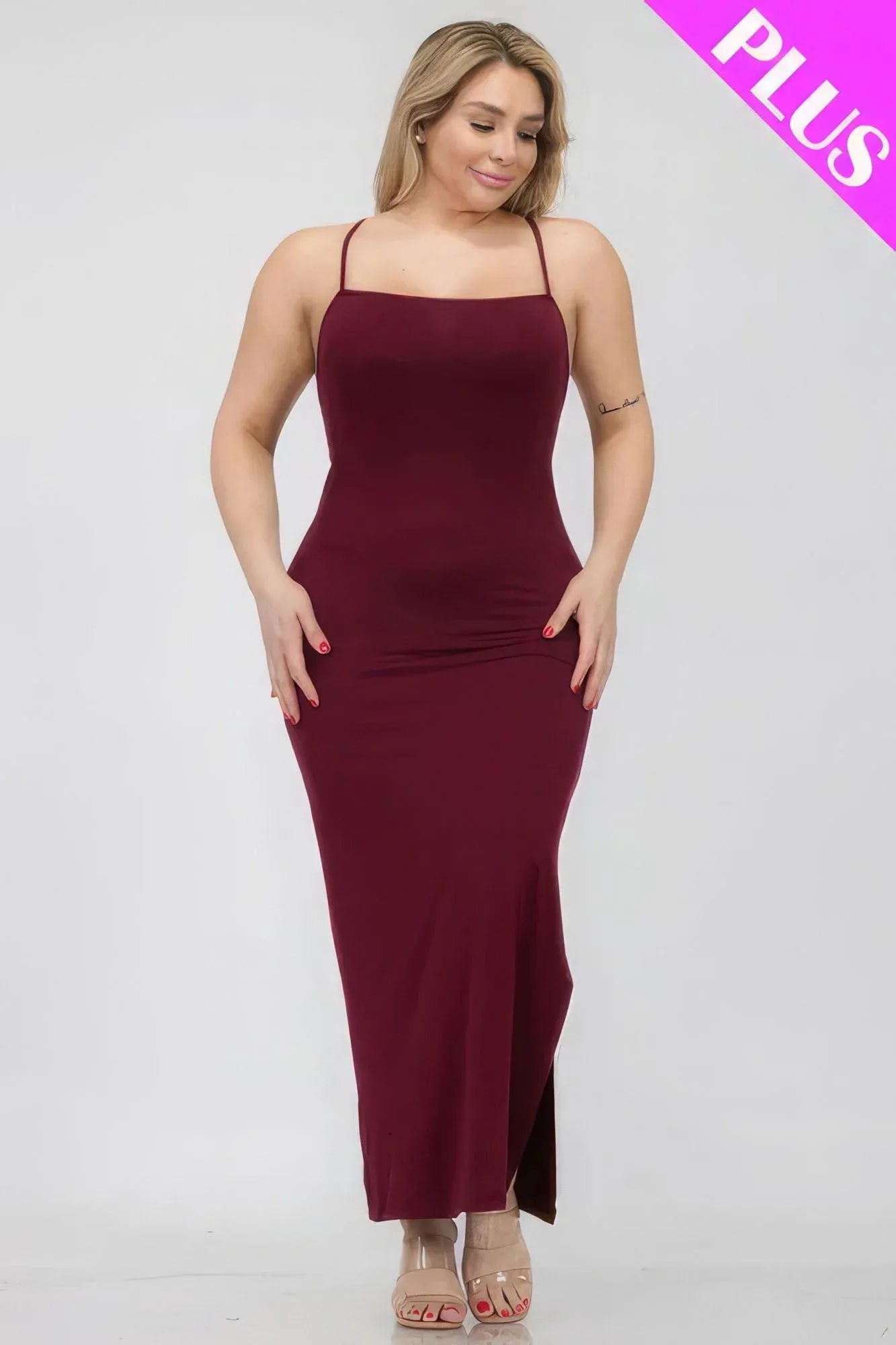 Plus Size Crisscross Back Split Thigh Maxi Dress Secondary image