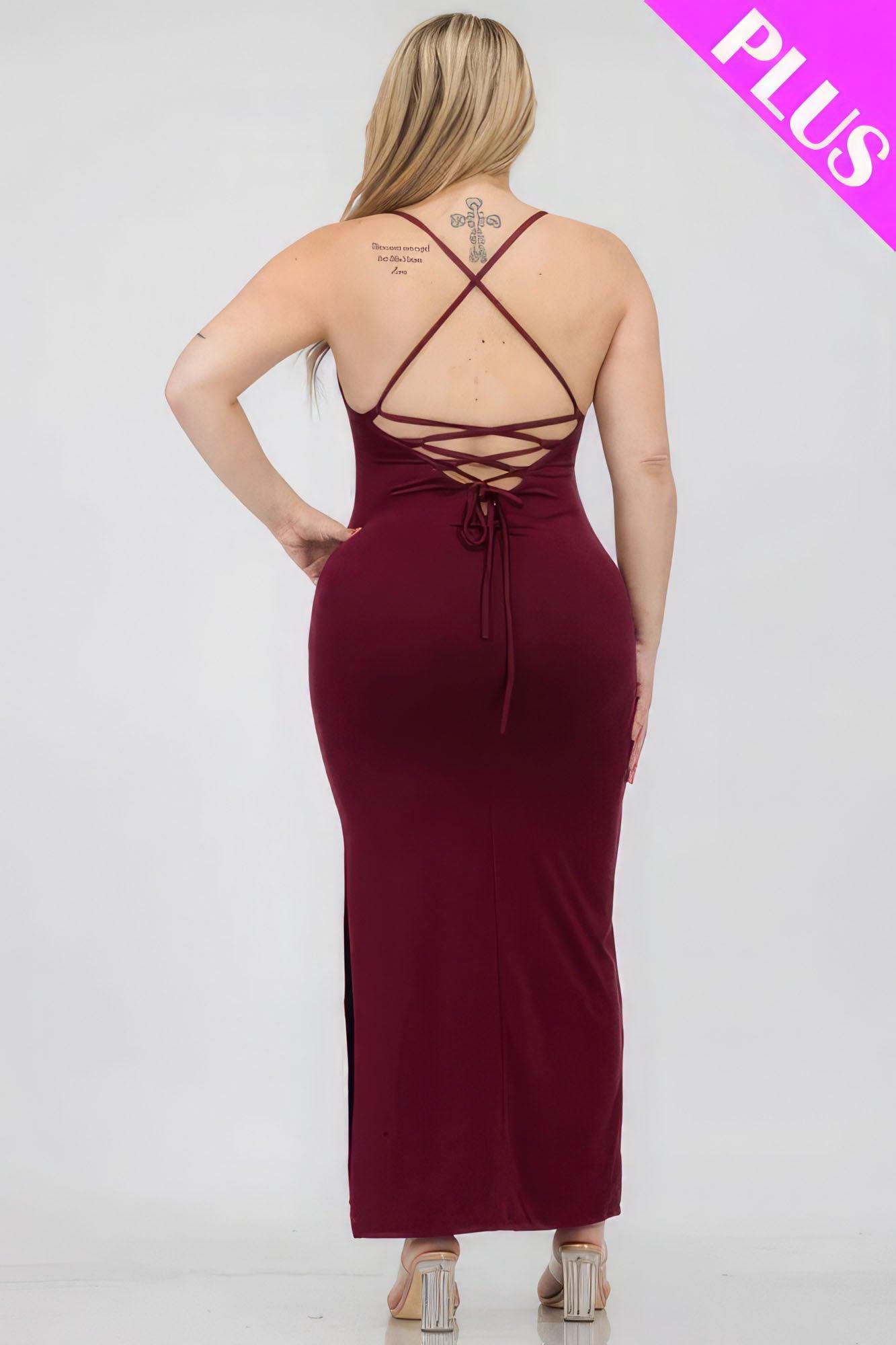 Plus Size Crisscross Back Split Thigh Maxi Dress | Mixtshop LLC