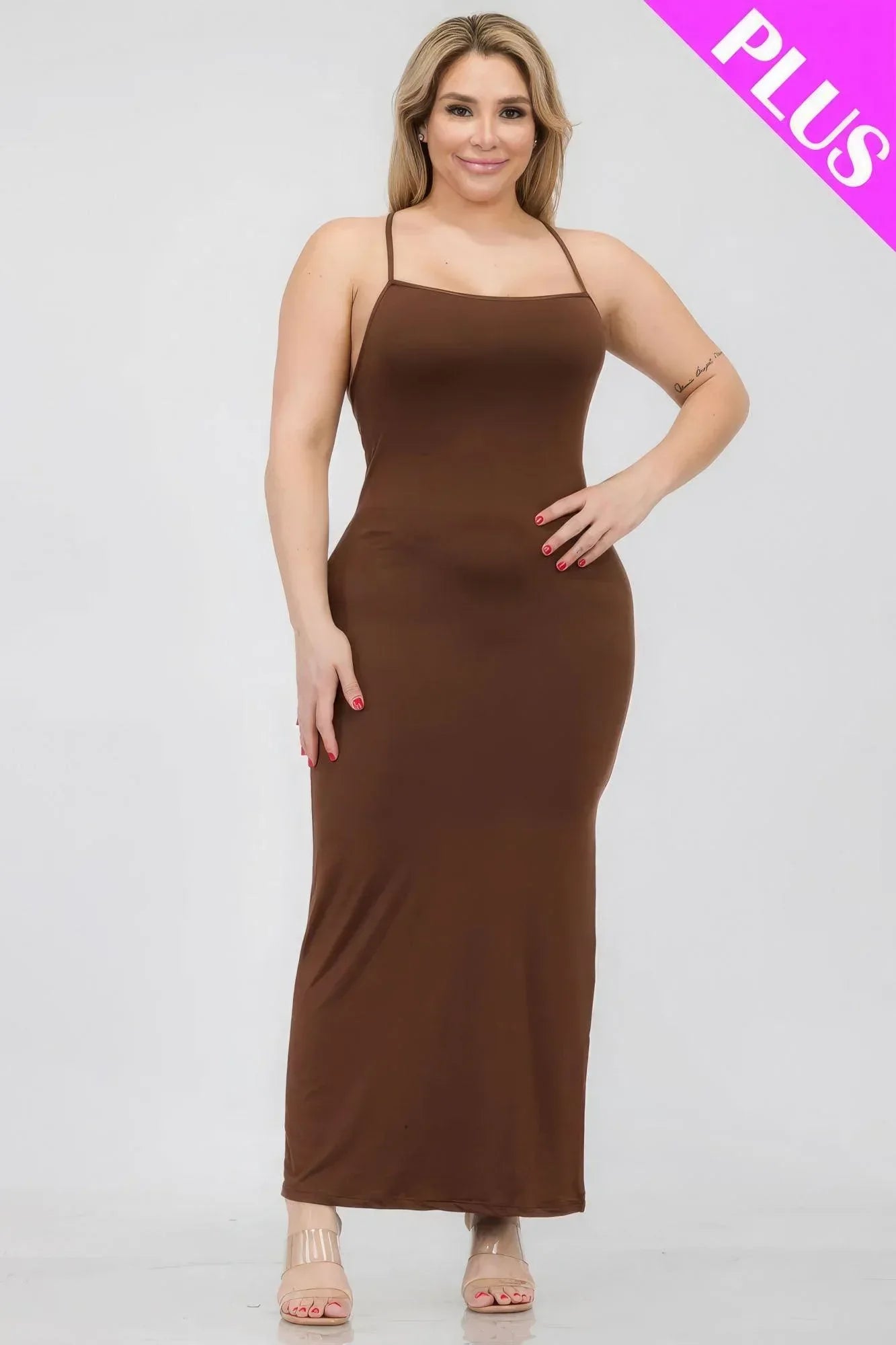 Plus Size Crisscross Back Split Thigh Maxi Dress | Mixtshop LLC Main image