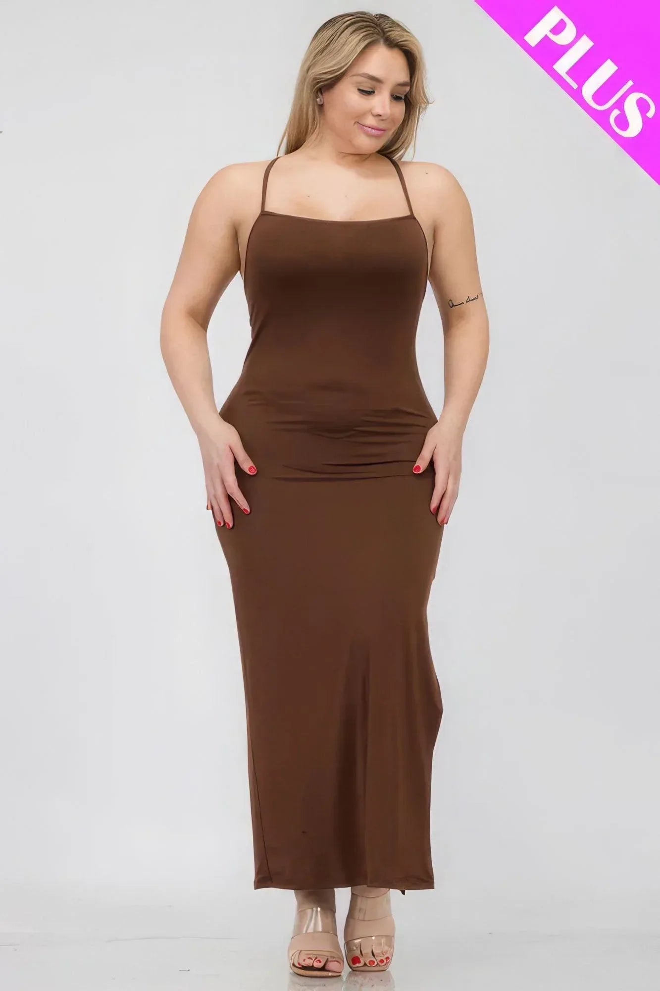 Plus Size Crisscross Back Split Thigh Maxi Dress Secondary image