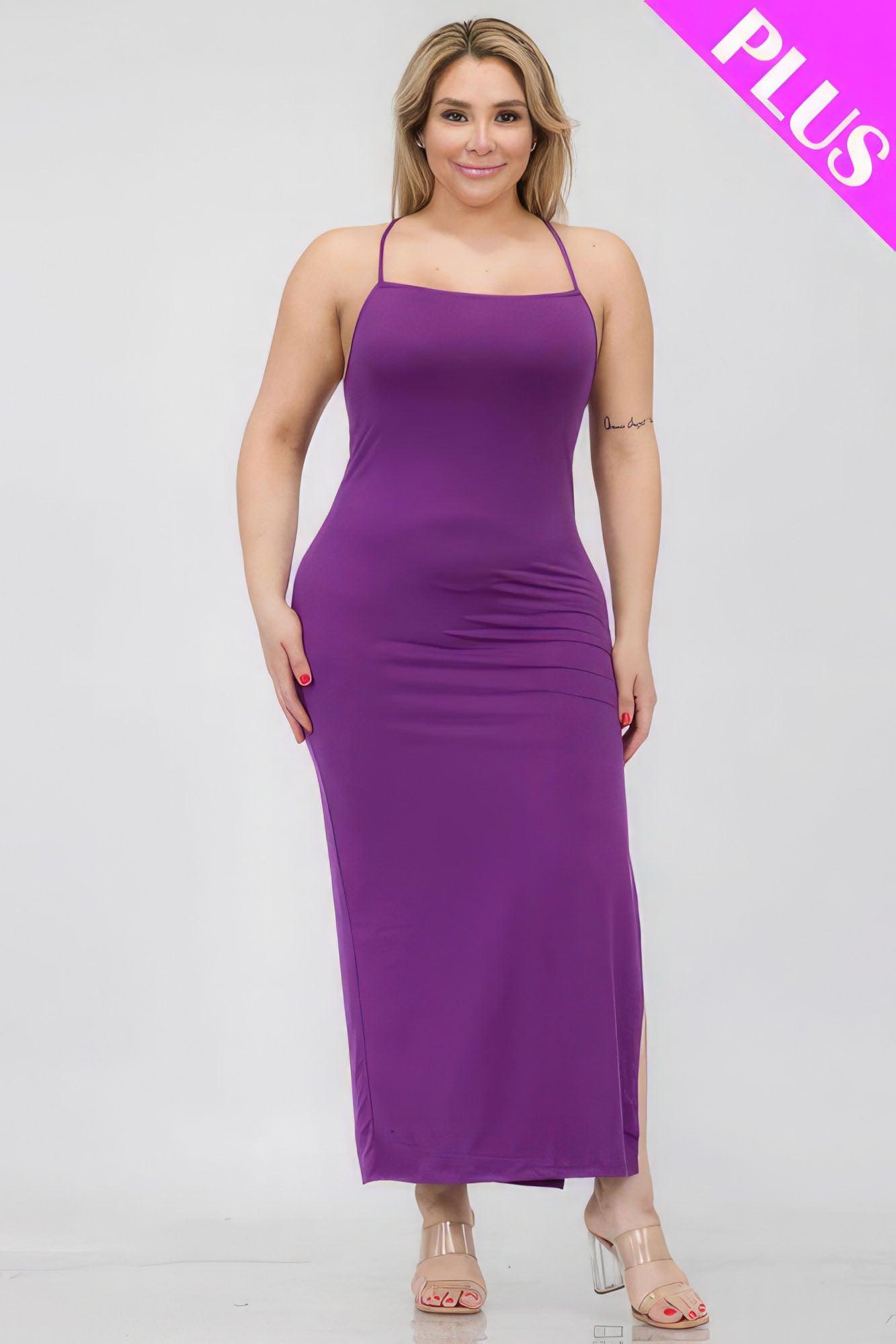 Plus Size Crisscross Back Split Thigh Maxi Dress | Mixtshop LLC