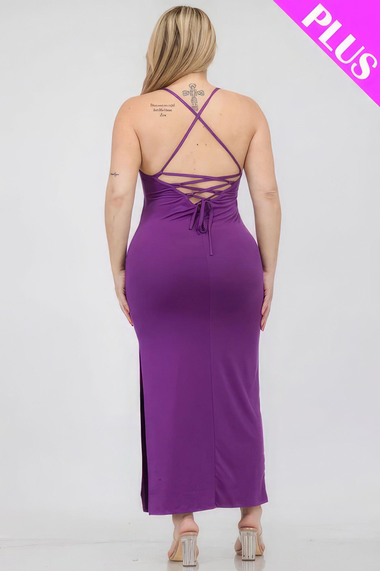 Plus Size Crisscross Back Split Thigh Maxi Dress | Mixtshop LLC