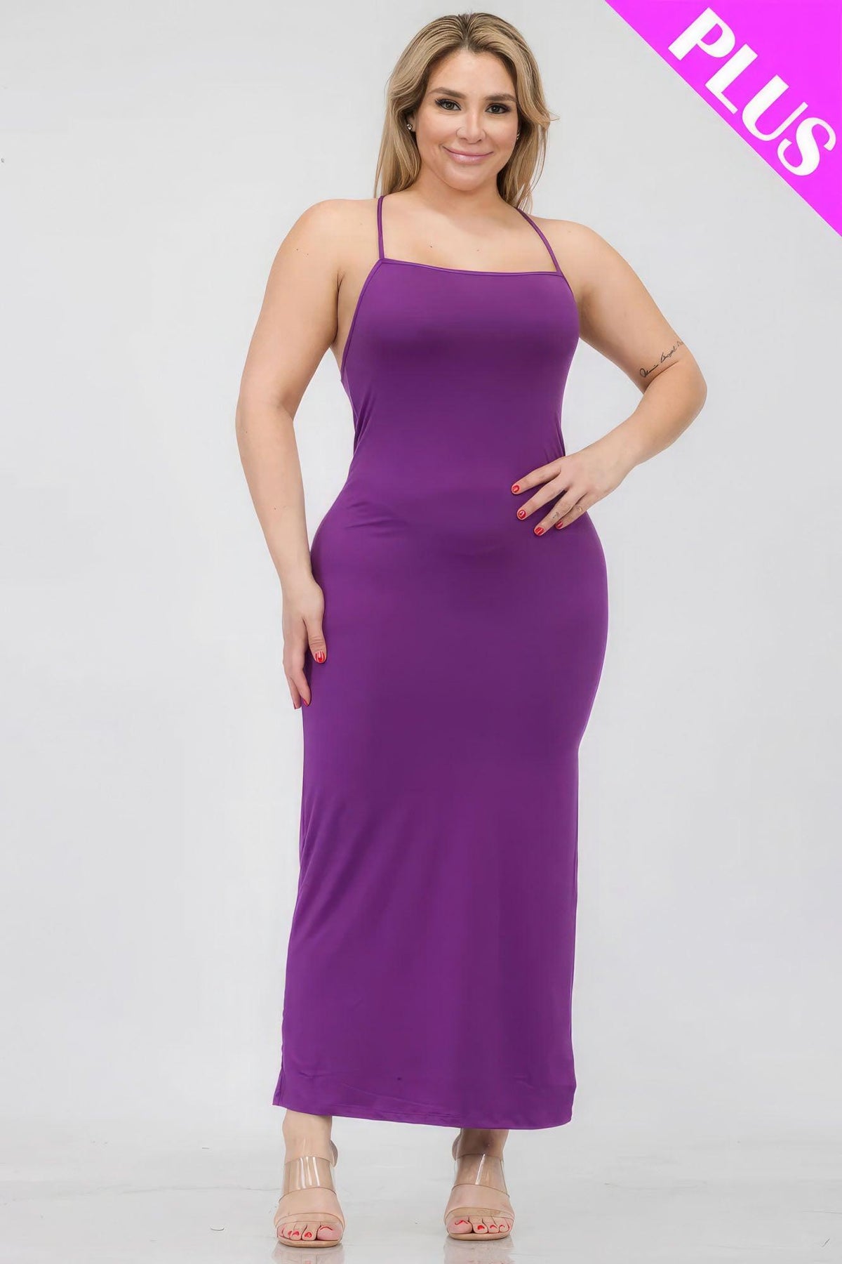 Plus Size Crisscross Back Split Thigh Maxi Dress | Mixtshop LLC
